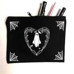 Ghost spider web Horror Gothic cosmetic makeup bag happy Halloween eve Costume party fall autumn spooky birthday decoration gift