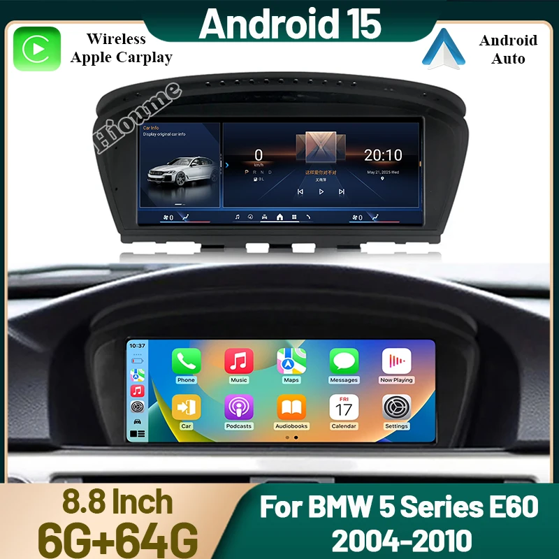 Unité de commande centrale radio multimédia pour voiture, autoradio pour BMW E60 E61 E62 E63 E90 E91 E92 CIC CCC 2004-2010, lecteur DVD sans fil Apple Carplay Android Auto, Navigation GPS