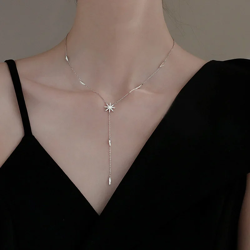 Trendy Pendant 925 Sterling Silver Chain Necklace Maple Leaf Shape AAA Zircon Shiny Jewelry For Women Holiday Gift Mother Gift view 3