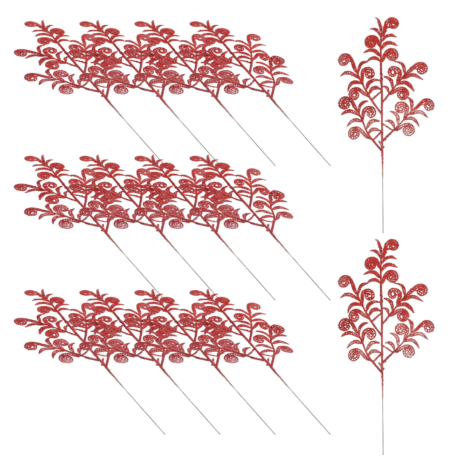 

14pcs Artificial Plants Decor Glitter Leaf Stems For Christmas Tree Wreath Home Party Diy Craft Filler Decorations