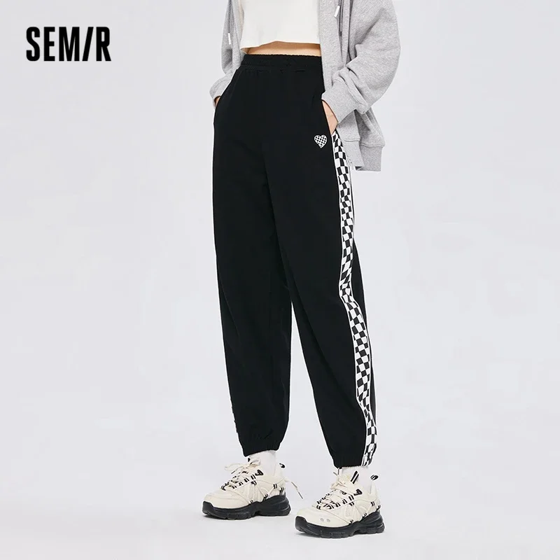 Semir Women Pants Casual Pants Autumn New Stitching Checkerboard Loose Sweatpants Beamed Foot Jogging Cropped Pants for Women