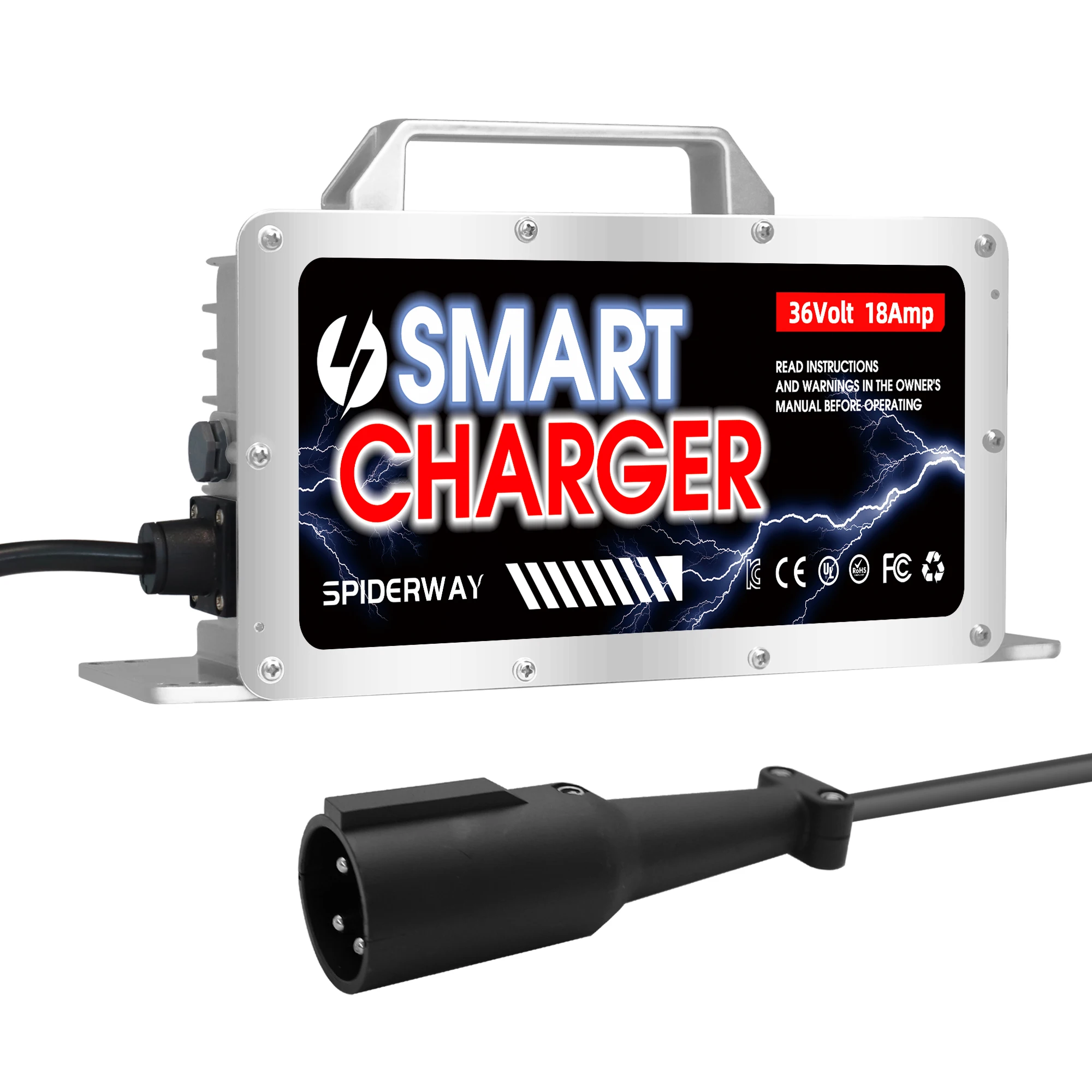 

Golf Cart Battery Charger 36 Volt 18 AMP 3 Pin Round Plug for Club Car DS Precedent Lithium, LiFePO4, Lead-Acid AGM/Gel/SLA Car