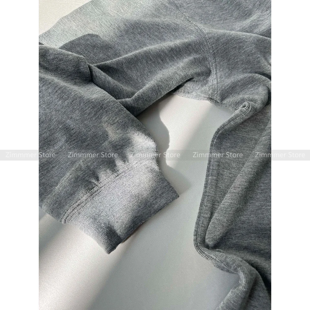 2024 Autumn and winter new simple versatile grey long-sleeved top + high-waisted elastic waist casual trousers fashion suit