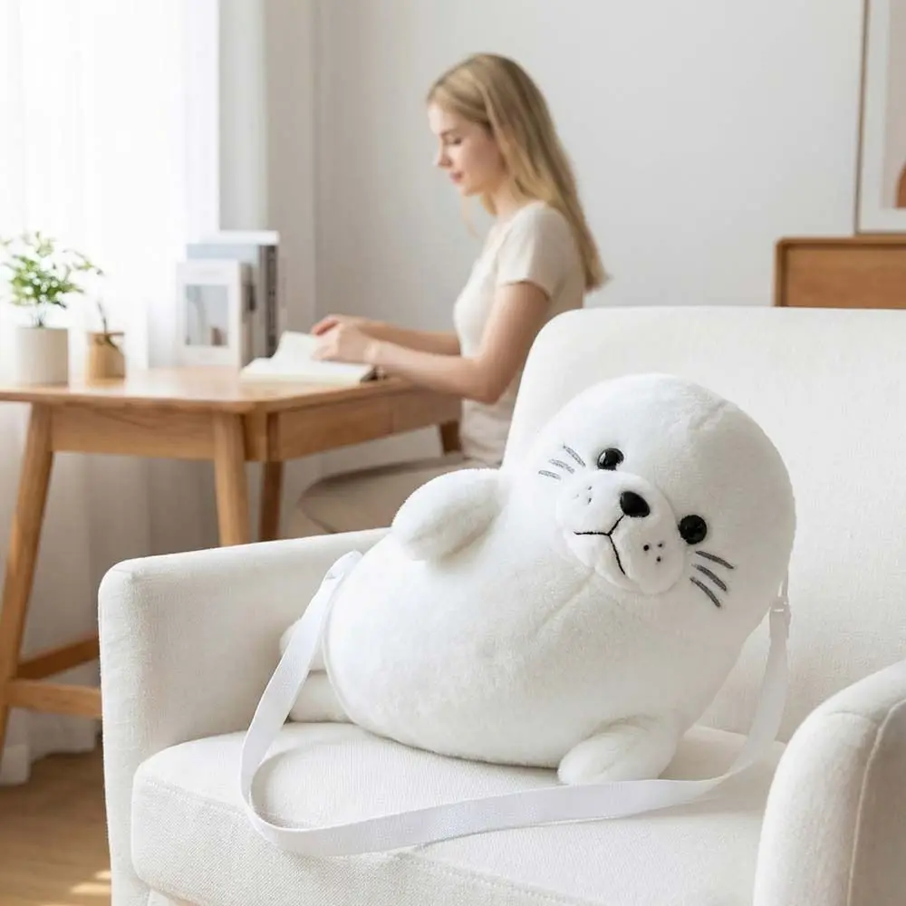 

Милая плюшевая сумка-кроссбоди в виде тюленя для девочек, мягкая, с регулируемым ремнем, из ПП-хлопка