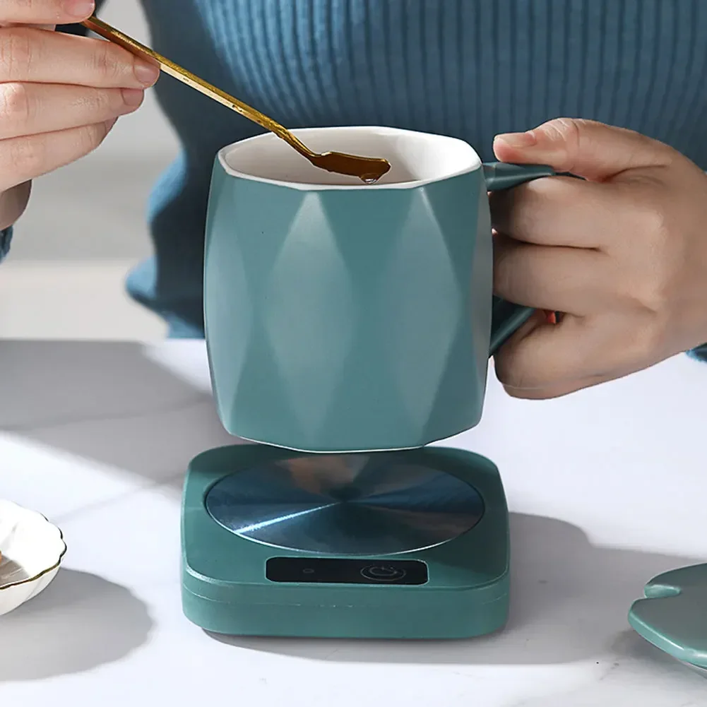 Calentador de tazas, calentador de tazas de café, té de la leche, almohadilla calefactora de agua, calentador de tazas para el hogar, estera cálida 55 ℃   Caja de regalo de posavasos de temperatura constante