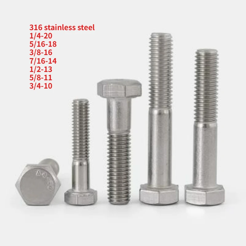 1/2/5/10pcs Unc 1/4-20 To 3/4-10 Partial Thread External Hex Hexagon Screws 316 Stainless Steel Half Tooth Hexagon Bolts