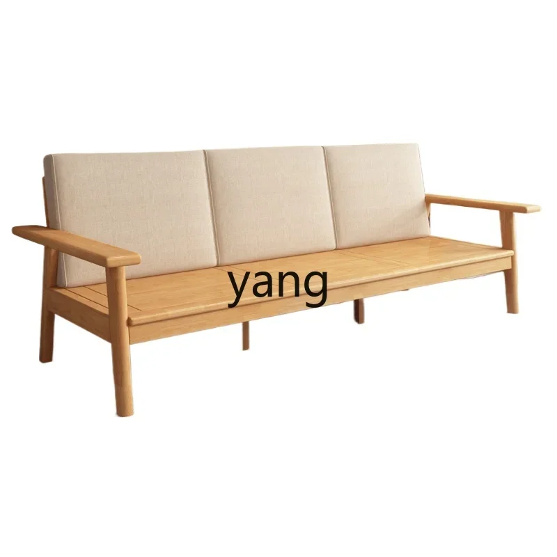 

Lmm solid wood sofa living room small apartment log three-person fabric white oak sofa