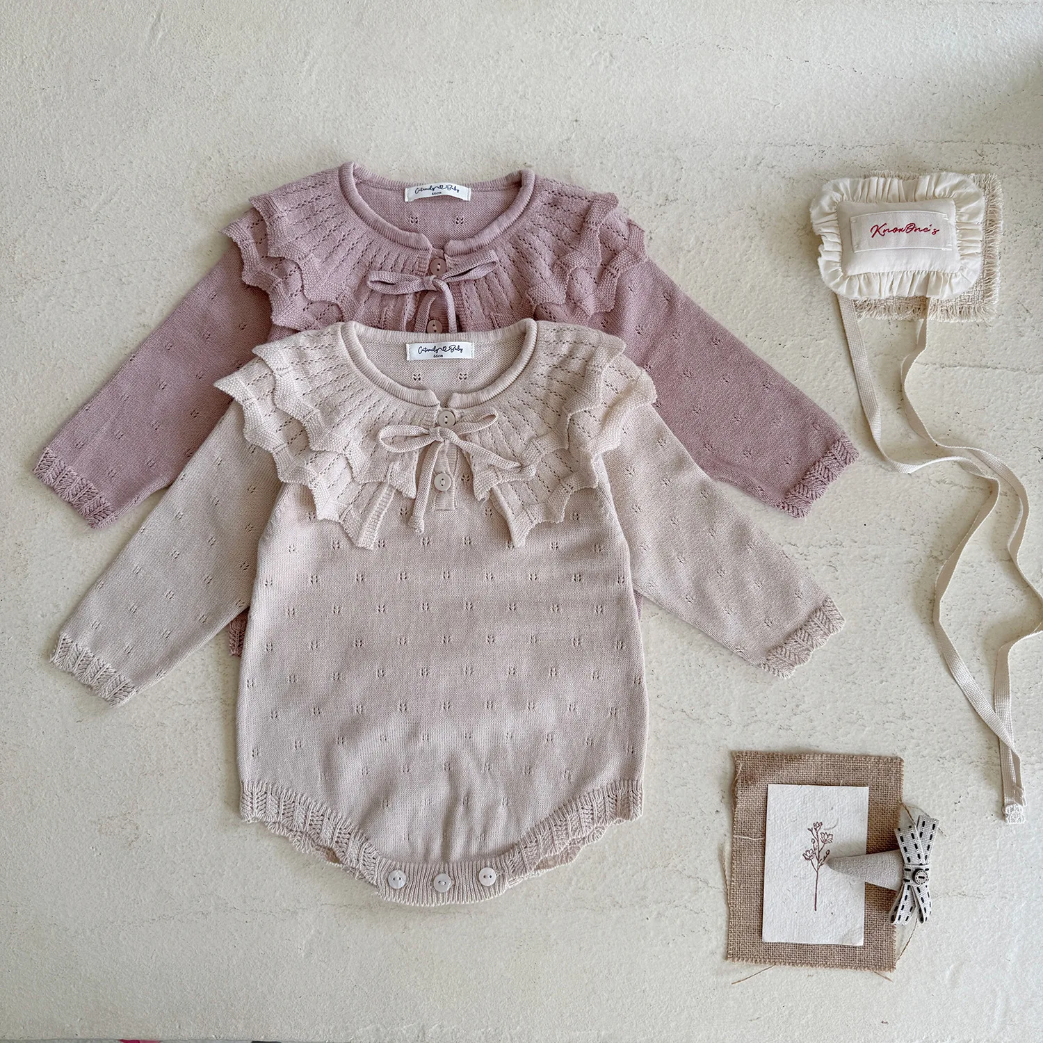 0-2Y Baby Girls Clothes Sweet Baby Girls Bodysuit Toddler Girls Knit One Piece Ruffle Collar Infant Knitwear