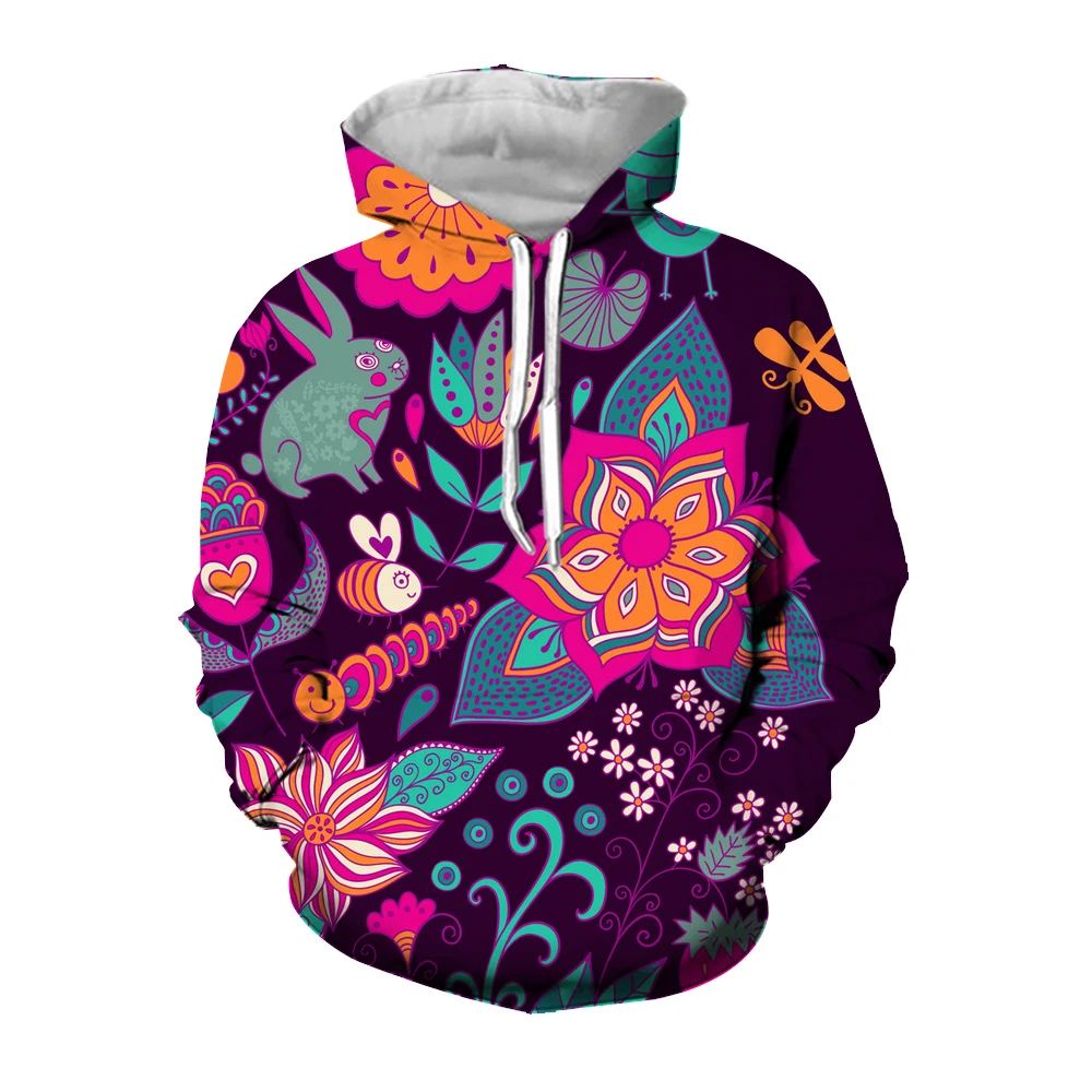 Jumeast 3D Flower Leaves Printed Men Hoodies Streetwear Fall Aesthetic Kangaroo Pocket Hoody Vintage Tops 90s Oversized Clothing