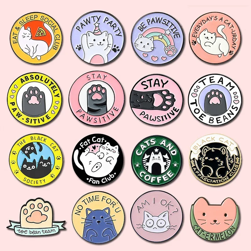 

Creative Cartoon Cat Series Brooches Cute Funny Animal Metal Badges Children's Backpacks Clothing Pins Gifts Souvenirs Wholesale