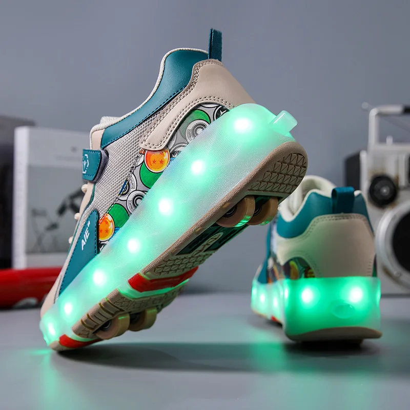 Youth Roller Shoes With 4 Wheels Retractable LED Lights Running Children Street Flashing Deformation Fashion Casual Skate Shoes