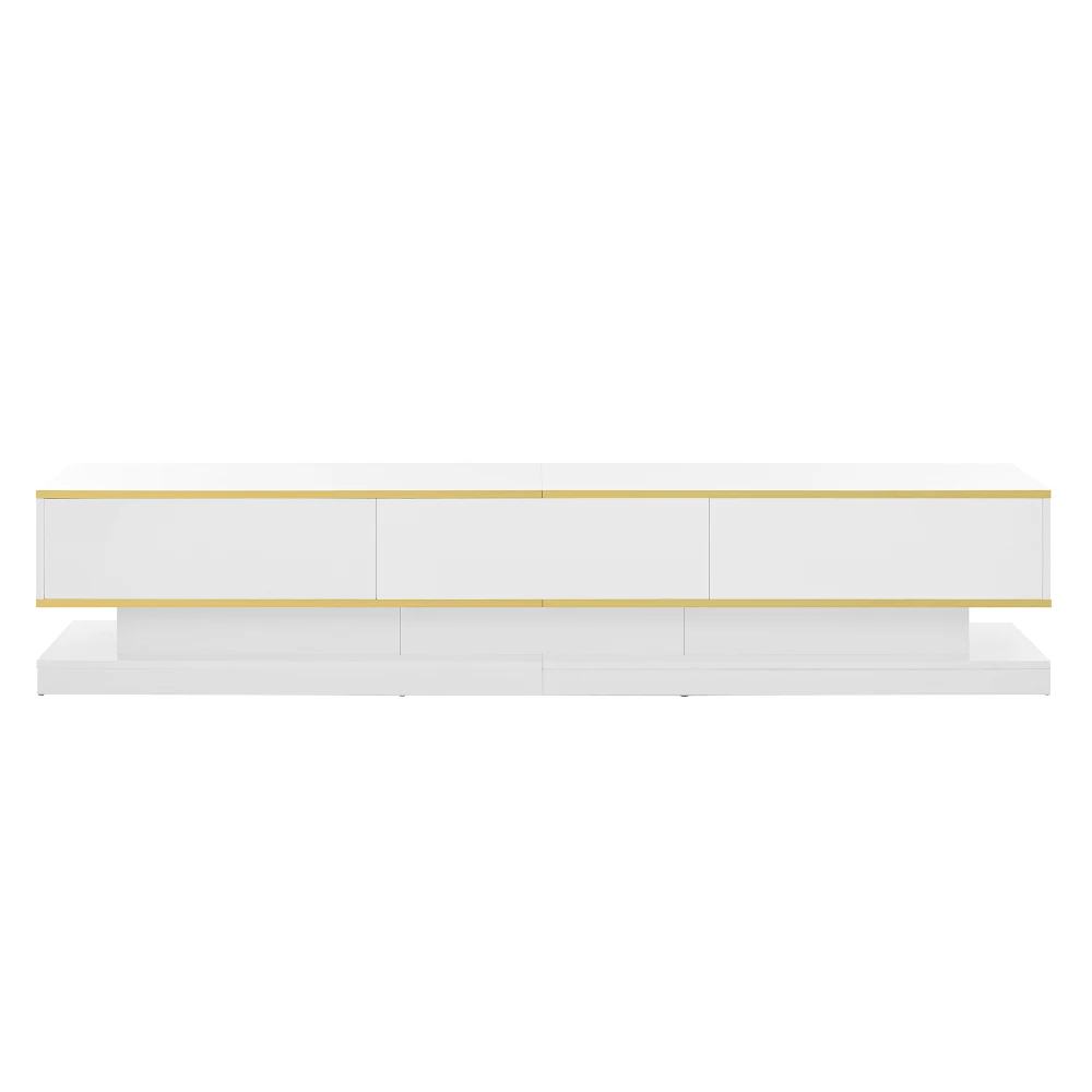 Moderner TV-Ständer mit 3 Schubladen, warmweißes Lowboard, goldener Rand, Wohnzimmer-Aufbewahrungsschrank – Detail 21