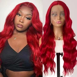 Red Deep Wave Wig Synthetic Lace Front Wigs For Women Long Loose Curl Lace Hair Ready To Wear Red Wigs Cosplay Daily Use Frontal