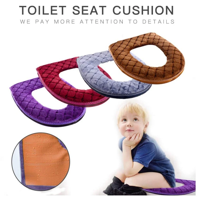 Toilet Seat Cushion Winter Velvet Warm Seat Cover Washable Universal Toilet Seat Mat Bathroom Seat Case Toilet Lid Accessories