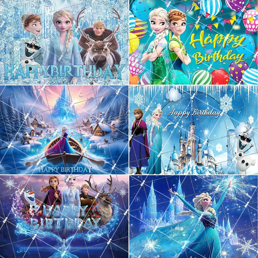 

Custom Disney Frozen Elsa Princess Photography Backdrop Personalized Name Kid's Birthday Party Baby Portrait Poster Banner