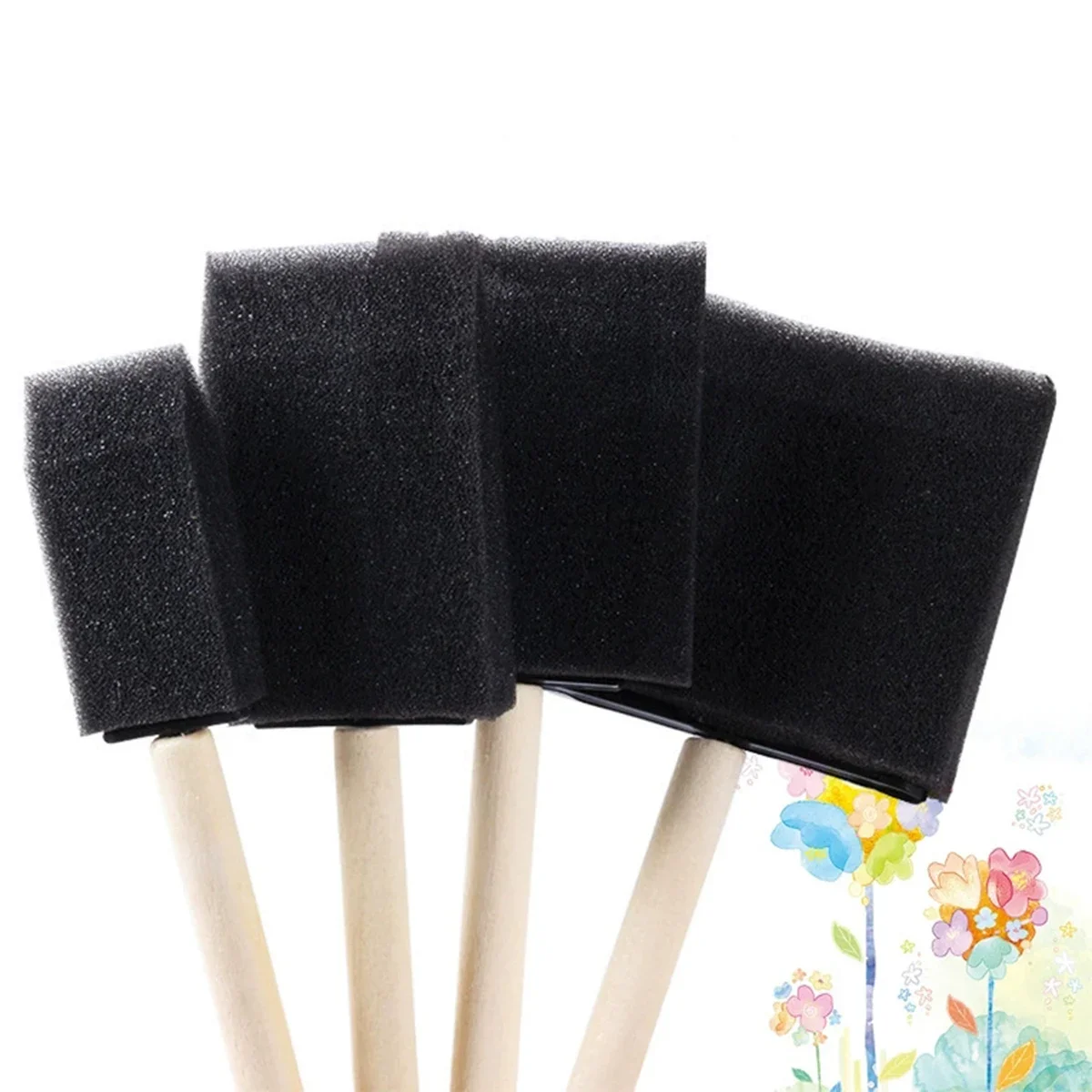 4Pcs Sponge Paint Brushes Wooden Handle Foam Brush Watercolor Oil Stain DIY Graffiti Drawing Art Craft Painting Supplies