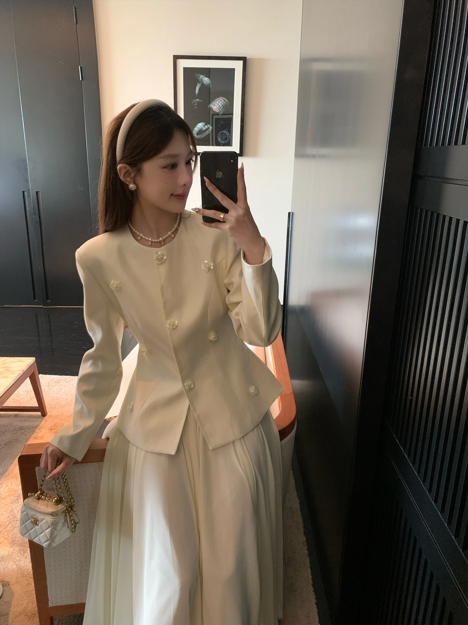 

Miu Sle Summer Floral Waist-Cinching Jaet Women's Top Small Fraance Sle Outerwear Early Autumn Faion for Ladies