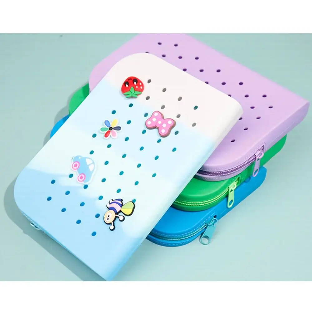 Colorful Holes Silicone Pencil Case Soft Large Capacity Pencil Pouch Zipper Waterproof Makeup Organizer Classroom