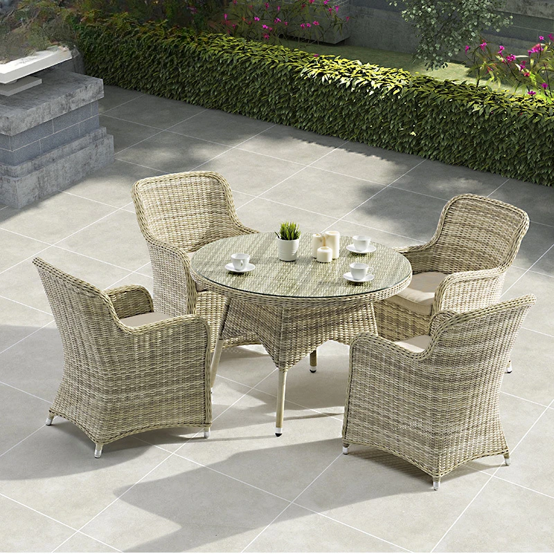 Table, chair, rattan chair, five piece combination terrace, courtyard, villa, outdoor garden, leisure rattan umbrella