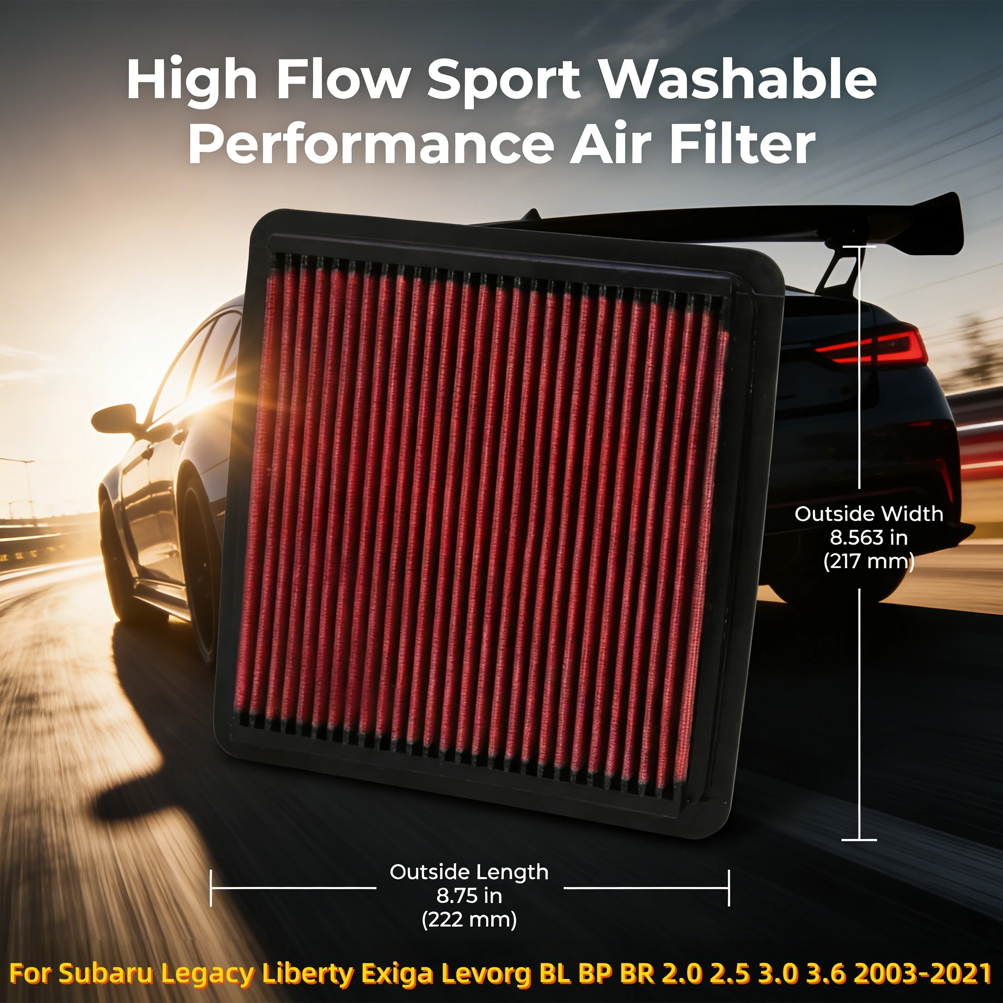 

Высокопроизводительный воздушный фильтр JDM для Subaru Legacy, Liberty, Exiga, Levorg BL, BP, BR 2.0, 2.5, 3.0, 3.6 (2003-2021), артикул 33-2304