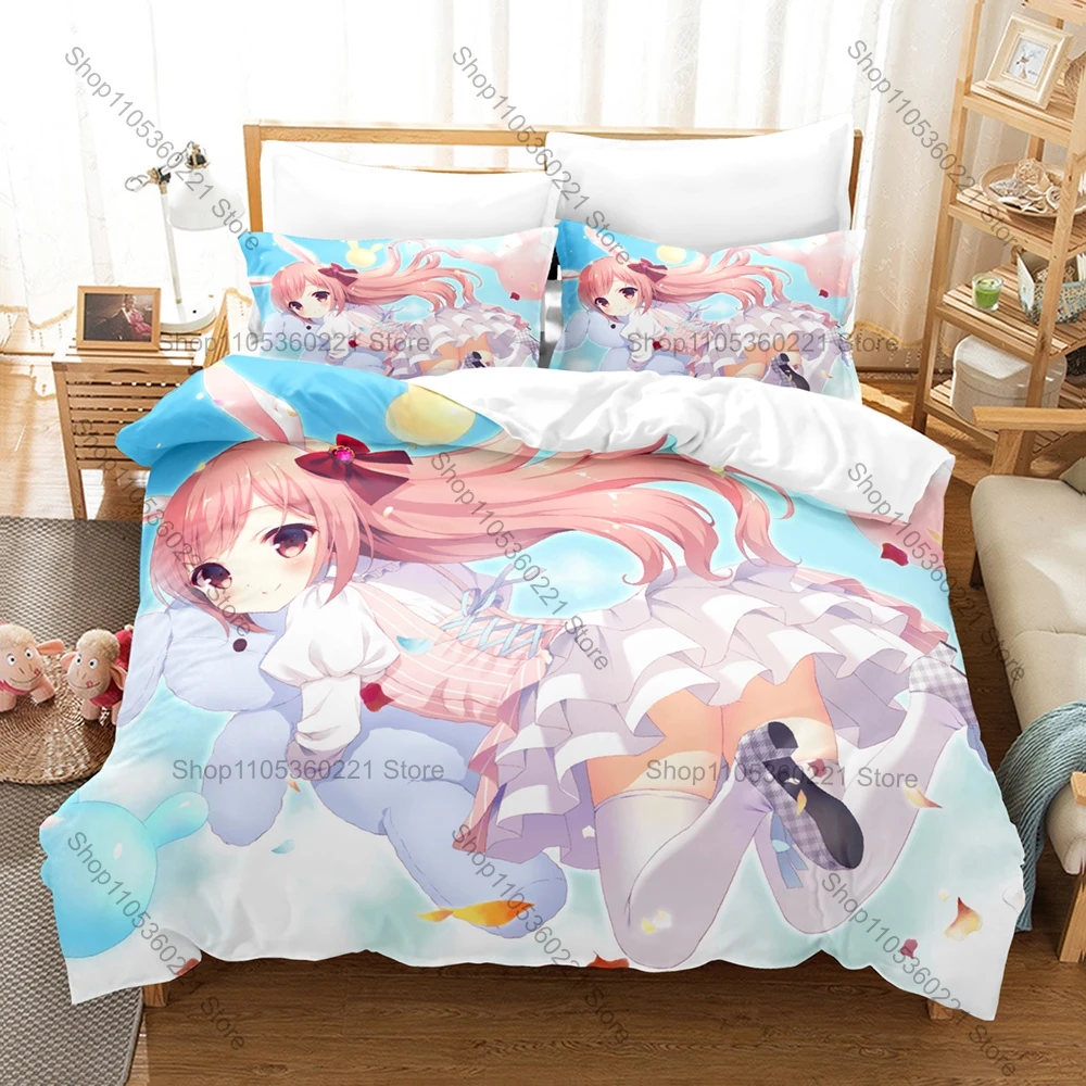Cool Sweet Cartoon Bunny Girls Pattern Duvet Cover + 2 Pillowcases Soft Microfiber Teen Girl Room Bedding Lovely Girl Home Texti