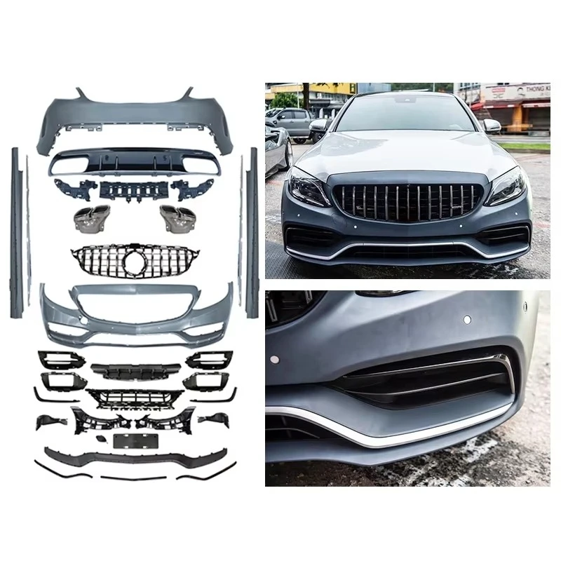 STLF16-20 W205 Car Modification Upgrade C63AMGs Front Bumper Side Skirts Mudguard Rear Bumper Rear Lip Body Kit for BenzsC-Class