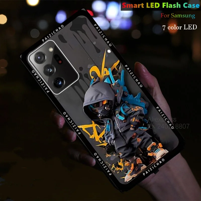 

Anime Sound-Activated LED Flash Cover Case For Samsung Galaxy S25 S24 S23 S22 Ultra Plus S21 S20 FE Glass Luminous Back Cover