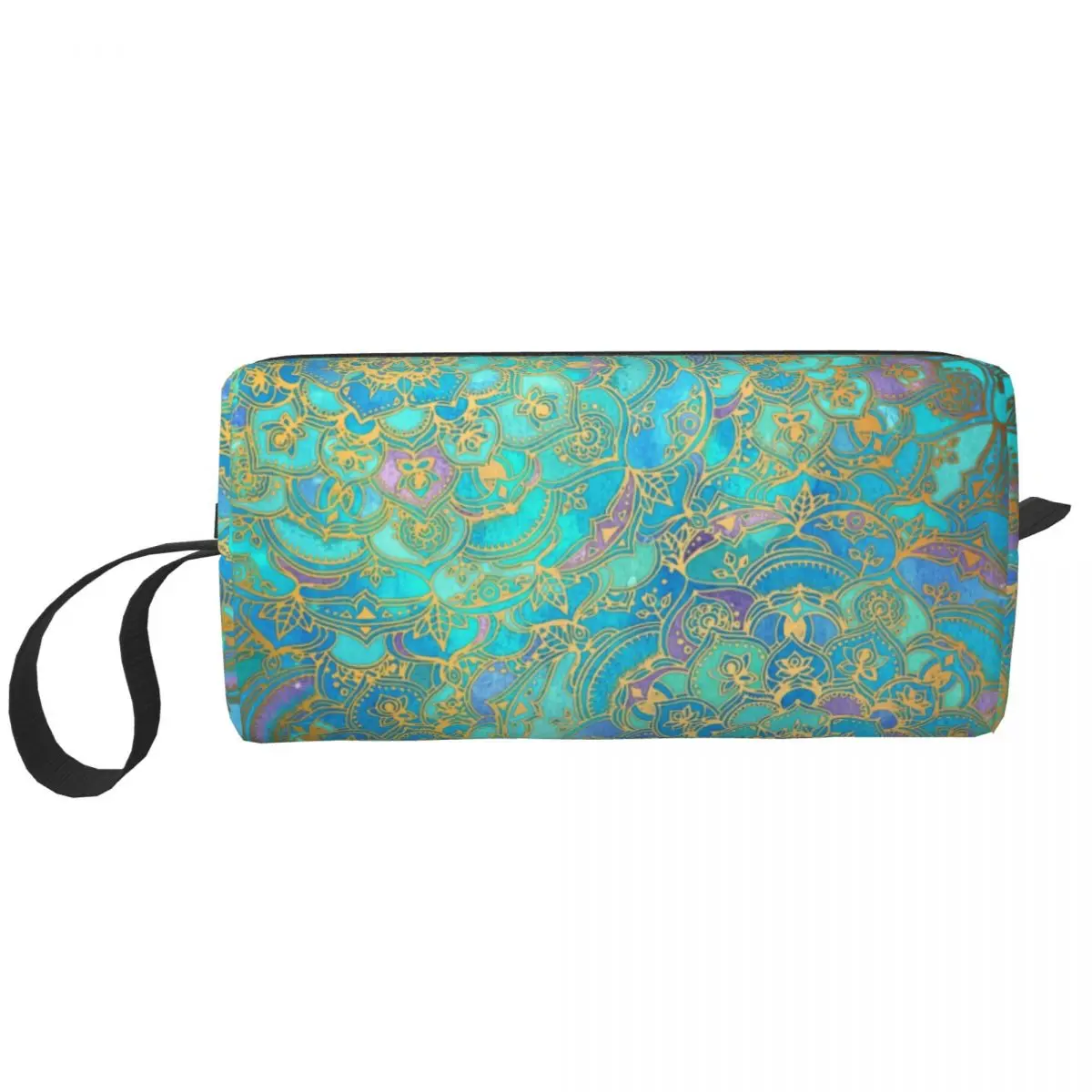 Sapphire Jade Stained Glass Mandala Travel Cosmetic Bag  Bohemian Boho Makeup Toiletry Organizer Ladies Beauty Storage Dopp Kit