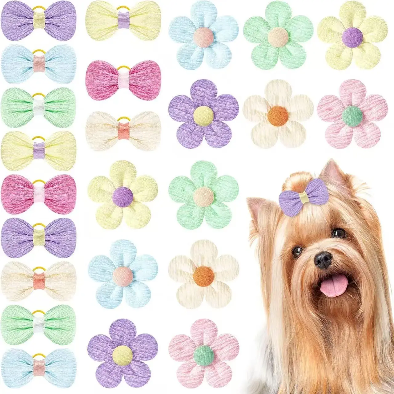 5/10 Uds. De lazos para el cuidado de perros con forma de flor, lazos para el pelo para perros pequeños, bandas de goma, lazos para el pelo para perros y gatos, accesorios para el cabello para mascotas, suministros para mascotas