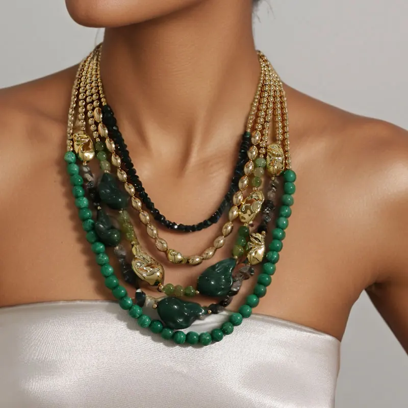 Statement-Perlen-Halskette, mehrschichtiger Retro-Stil für Damen und Mädchen, Hochzeit, Party-Schmuck