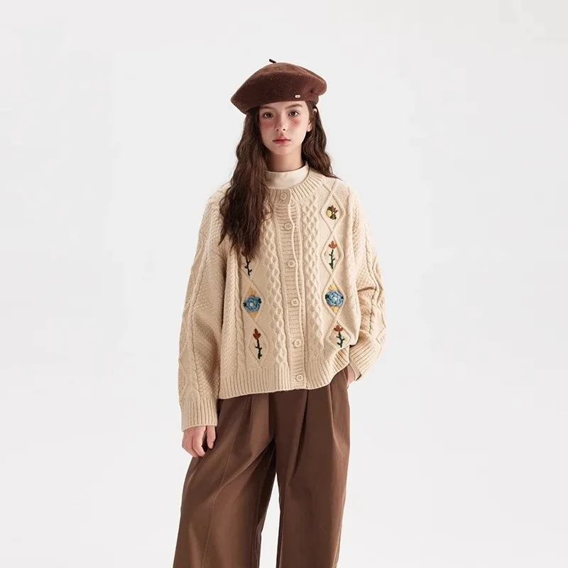 

Girls Knitted Sweater 2025 Autumn Winter New Long Sleeve Tops Teenager 3D Flower Cardigan Coat 6-14 Years Children Clothes