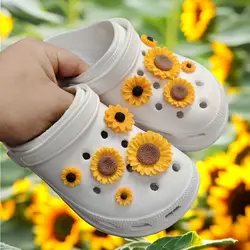 10Pcs Sunflower Designer Shoes Charms Set Fit Girl Decorations For Hole Shoes Ornaments Women Accessories Pins Wholesale
