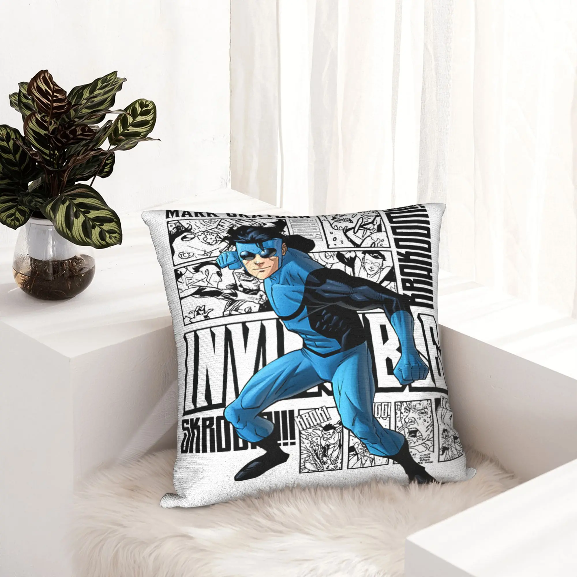 Comic Invincible Blue Suit Collage Pillowcase Printed Cushion Cover Decoration  Throw Pillow Case Cover Home Zipper 45*45cm