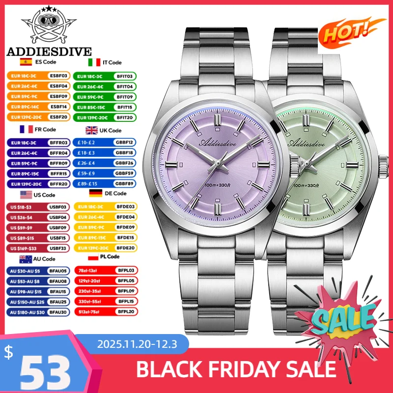 ADDIESDIVE 新しい高級ドレスウォッチ 36 ミリメートル AR コーティングされた VH31 クォーツ時計バブルガラス BGW9 発光防水シンプルなメンズ腕時計 ﻿