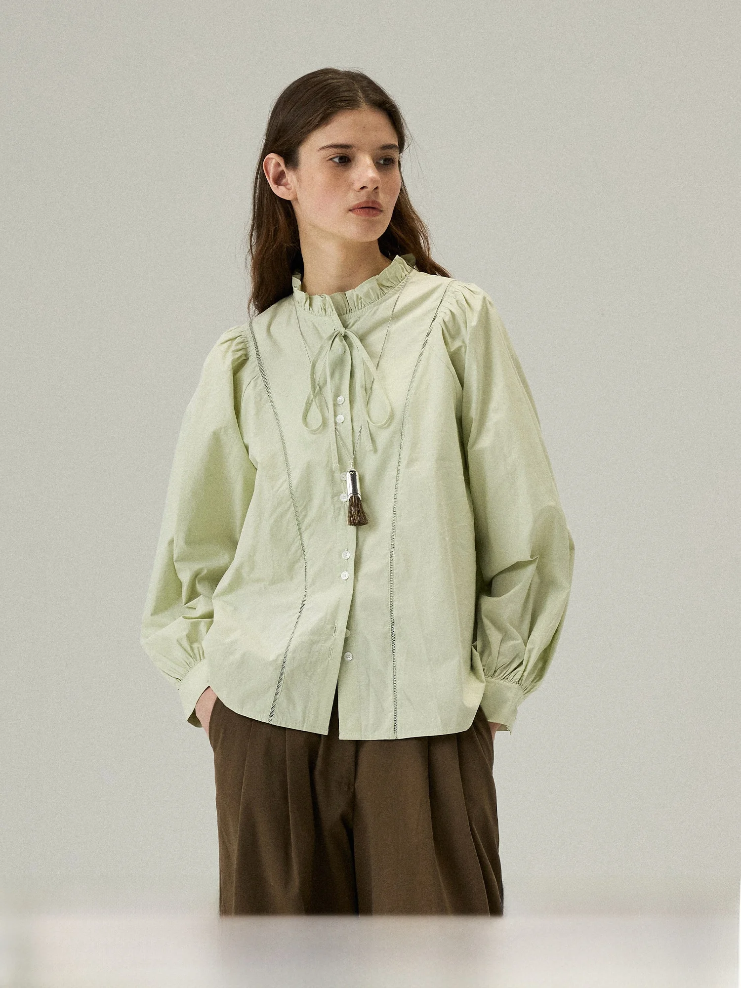 

Ele Princ Runaway Hollow out ell Button Lace Trim Belted irt Organic Cotton Long Sve Breathable Daily Wear