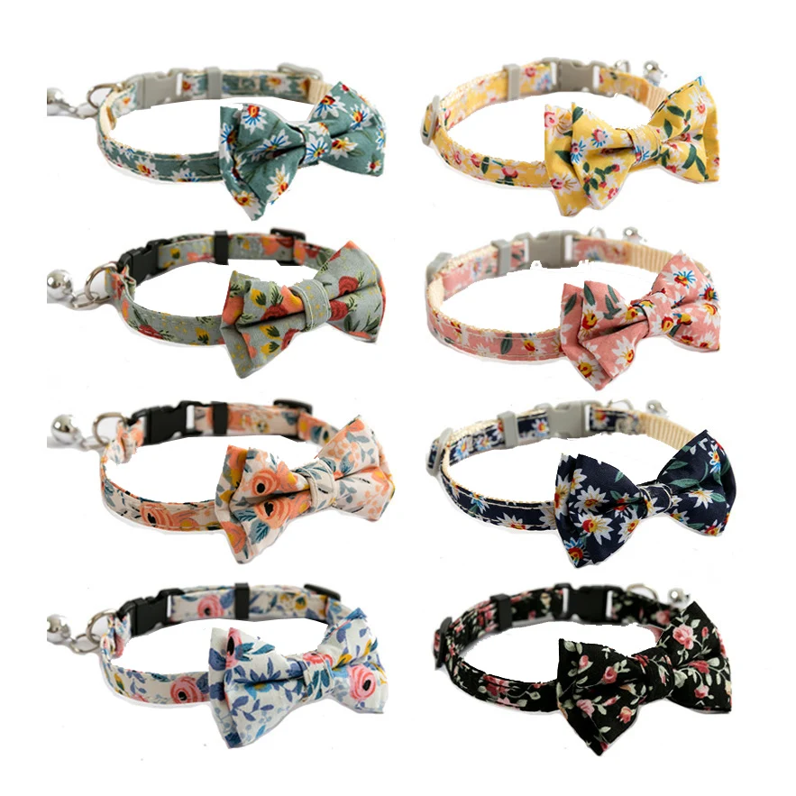 Daisy Plaid Pattern Cat Collar Adjustable Bowknot Kitten Bow Tie Lovey Puppy Necklace Decor Pets Accessories