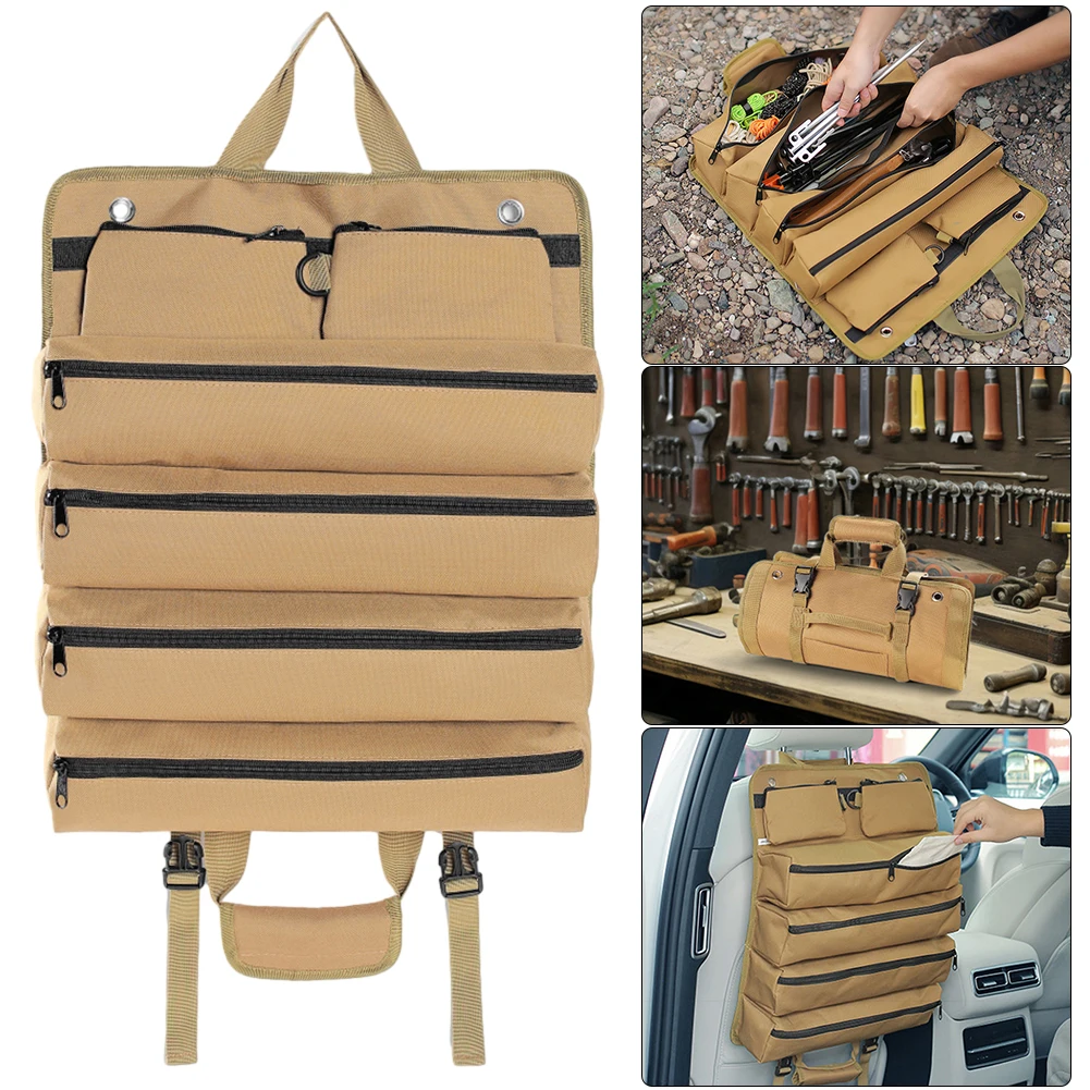 Hanging Roll Tool Carrier Bag Multi Pocket Hanging Tool Zipper Carrier Bag Portable for Mechanic Electrician Motorcycle Truck