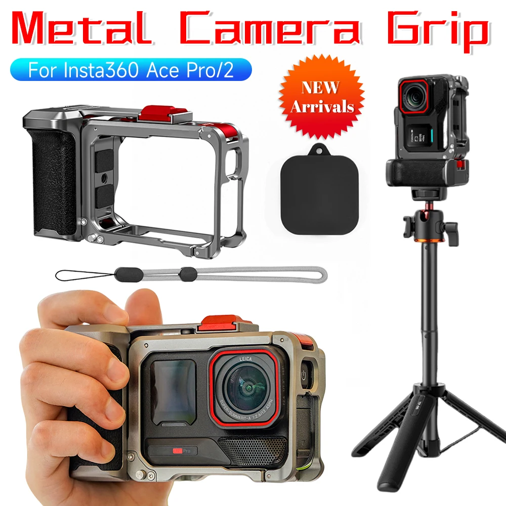 For Insta360 Ace Pro/2 Metal Street Photo Vlog Grip Mount Metal Quick Release Rabbit Cage Ergonomic Design Comfortable Grip