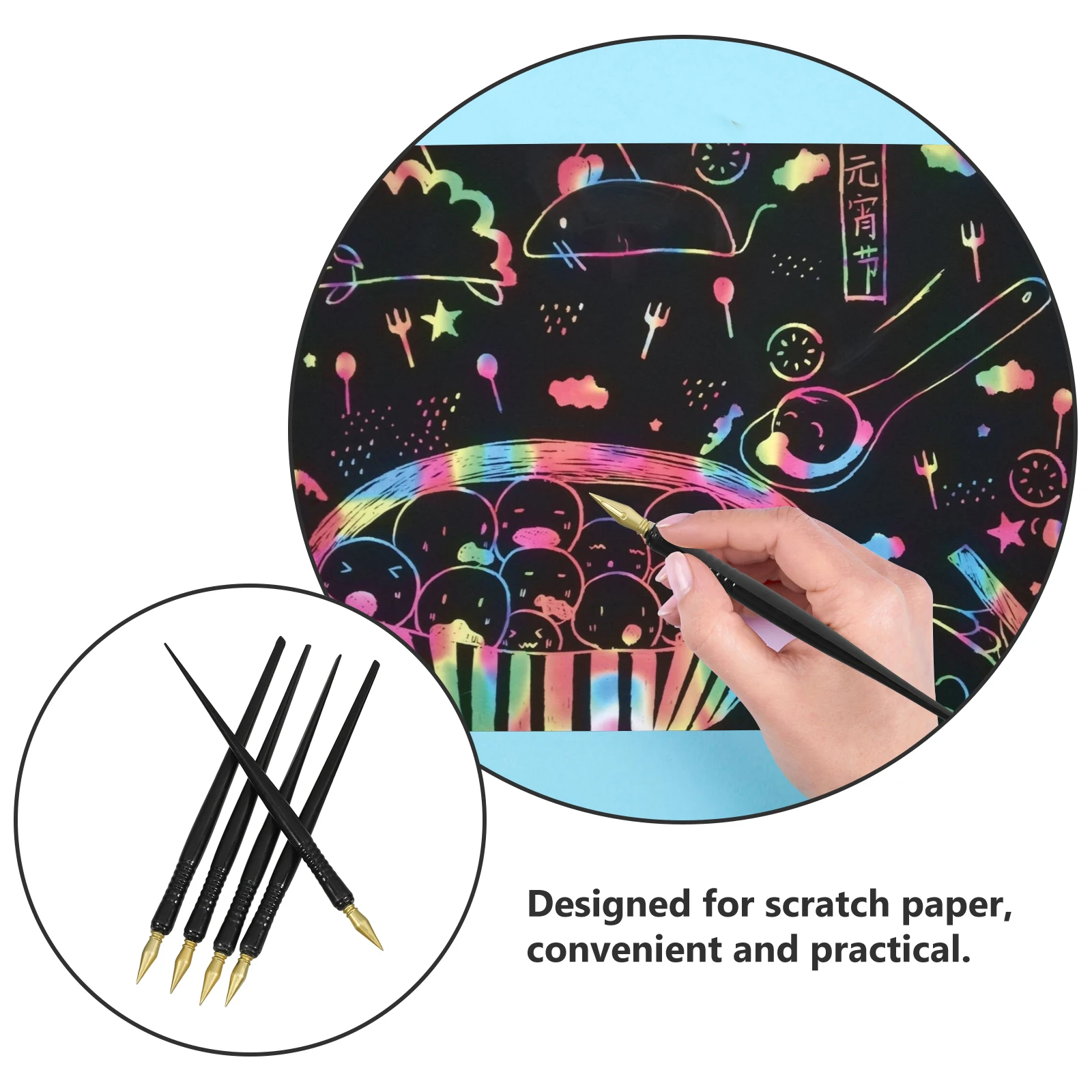 5Pcs Scratch Painting Pen Set for Kids Fun Art Activity Tools on Scratch Board Easy to Use Fine Motor Skills Development Art