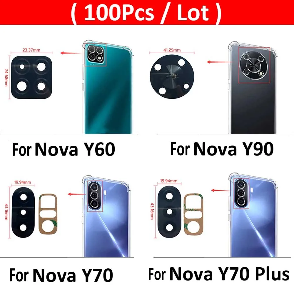 

100Pcs，Rear Back Camera Glass Lens For Huawei Nova Y60 Y70 Plus Y90 With Adhesive