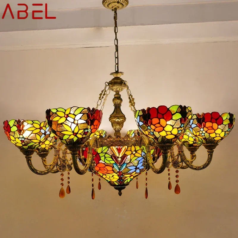 ABEL Tiffany European Living Room PendantLamp Vintage Creative Color Glass restaurant Bedroom Hotel Chandelier