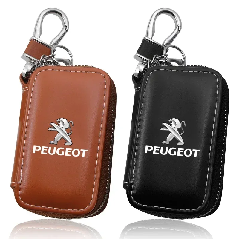 Leather Key Wallet Car Key Bag Multi Function Key Case for Peugeot 406 407 408 206 207 208 306 307 308 608 107 Wheel Center Caps