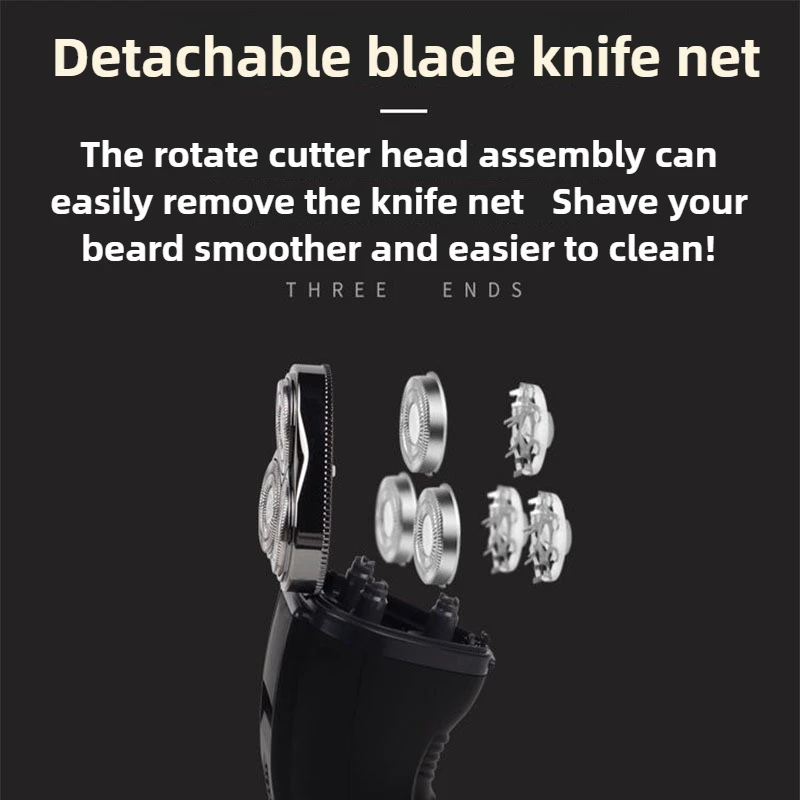 Anel duplo flutuante lavagem de três facas cabeça barbeador elétrico especializado em barbear barbas grossas e duras carregamento usb