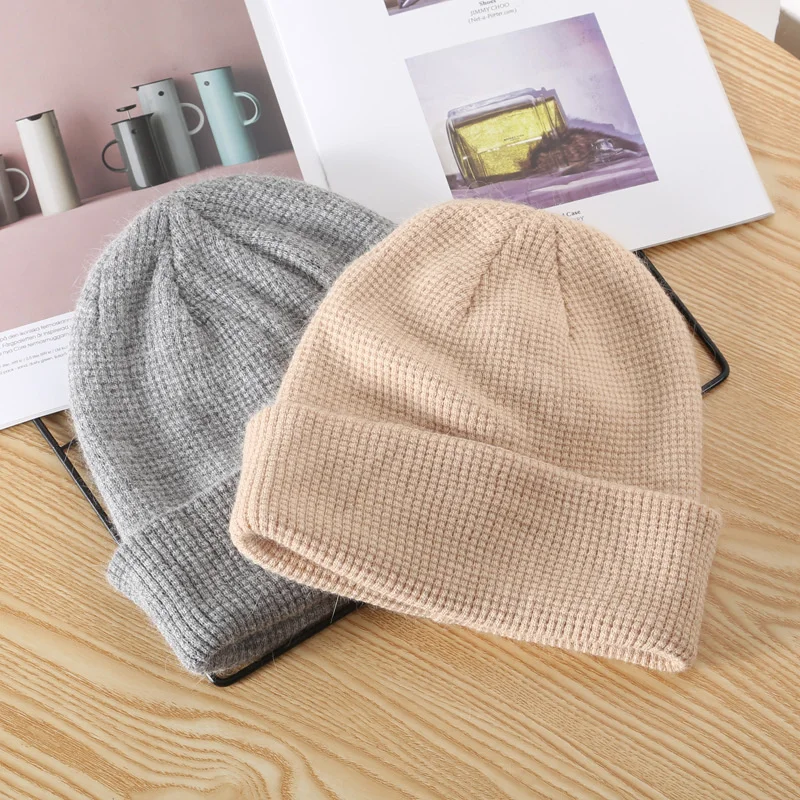 Q14 Korean Version Female Solid Color Light Board Rabbit Plush Knitted Hat Warm Fashion Male Street Sweet Potato Hat Couple