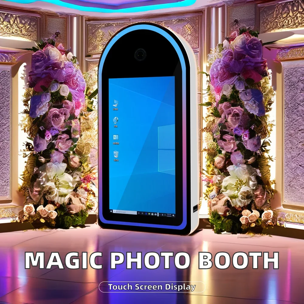 2026 Magic Roamer Video Photo Booth Machine 45/32 Inch Touch Screen Party Compatible Devices Smartphones Cameras