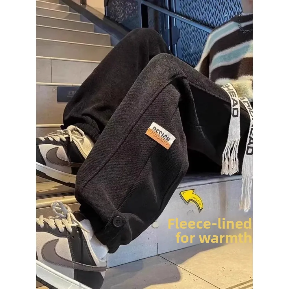 

Мужские повседневные брюки Thiened на подкладке больших размеров, спортивные штаны из Гонконга Sle Spor, свободный крой, уличный дизайн, осень-зима