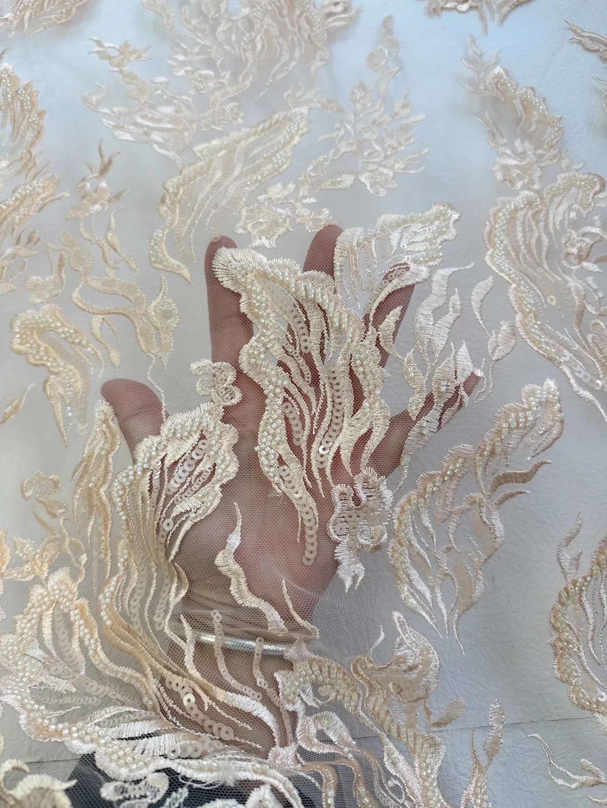 

1 yard Sequin French embroidery fabric Designer customized wedding dress cheongsam telas para costura fabric for clothing