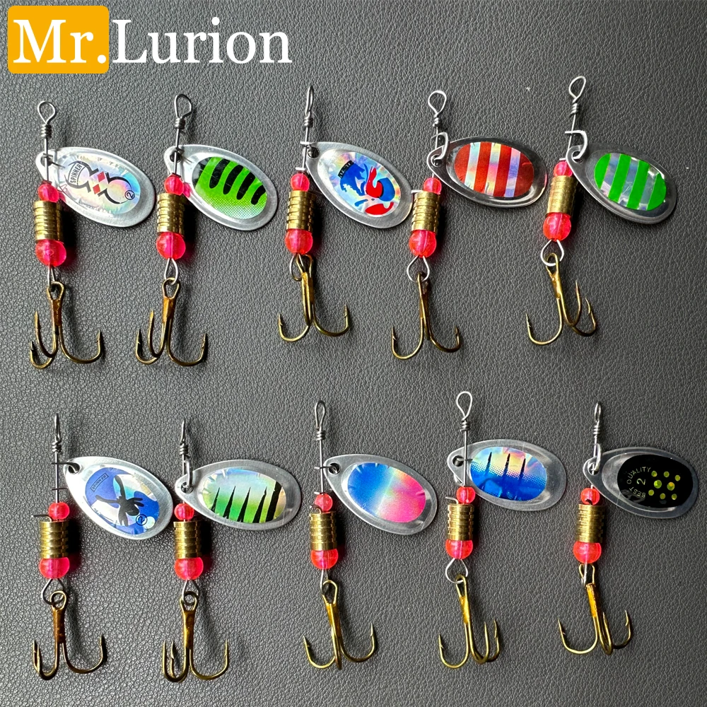 MrLurion 5/10pcs 3.5g Rotating Metal Blade Fishing Lure, Inline Spinner Spoon Sequins for Bass Trout Pike Freshwater Fish Tackle