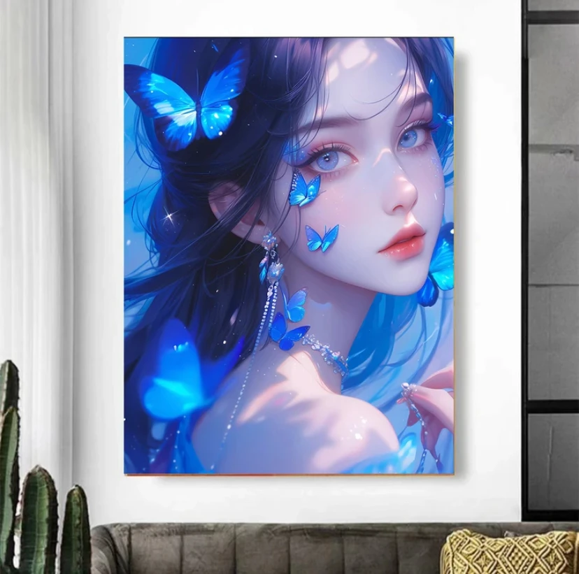 

9ct 60x80cm Blue Butterfly Girl DIY Chinese Style Printed Kits Cross Stitch Needlework Set Home Decor Crafts