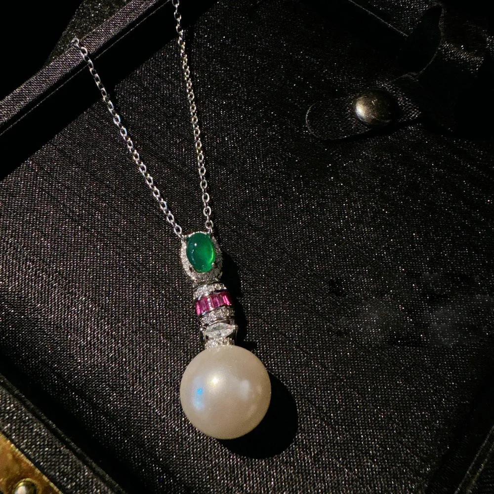 Women Brazil Chrysoprase Agate Gemstone Pearl Earrings Necklace Set 2024